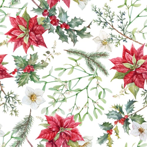 Watercolor Winter Floral Seamless Pattern Vector Image