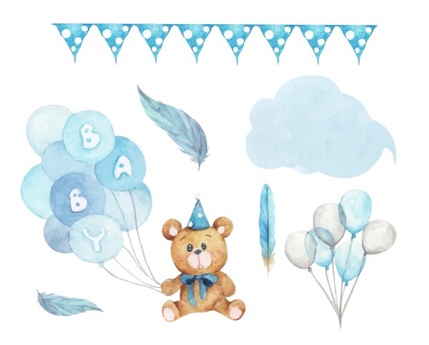 Watercolor Baby Shower Elements Vector Image