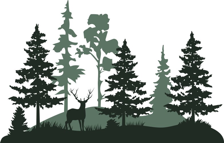 Misty fog pine forest mountain drawn sketch Vector Image