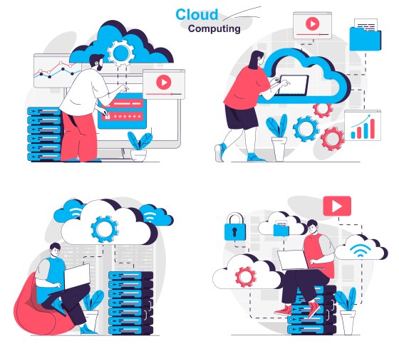 cloud computing concept set computer engineers vector image