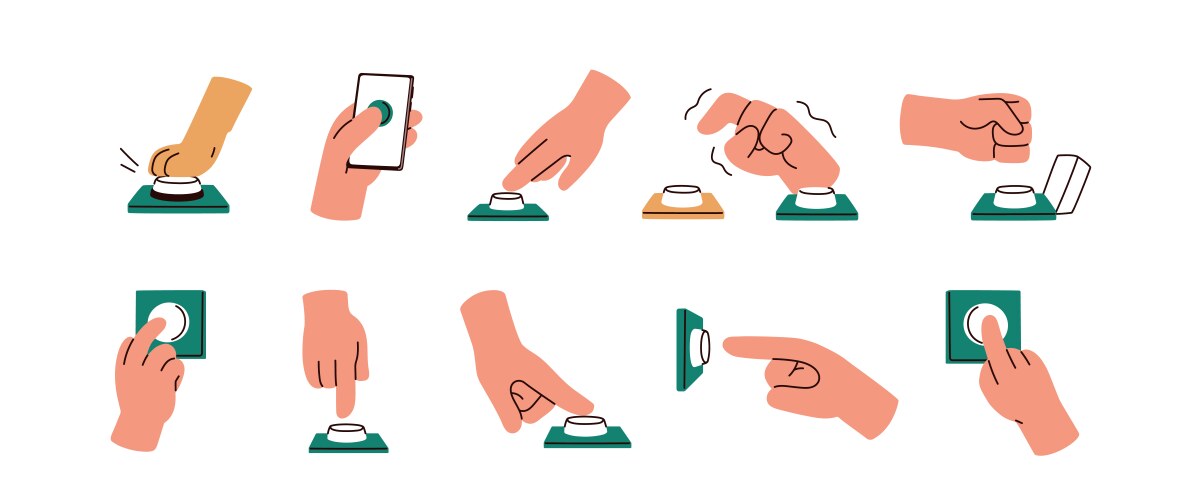 hands pushing pressing button set fingers fist vector