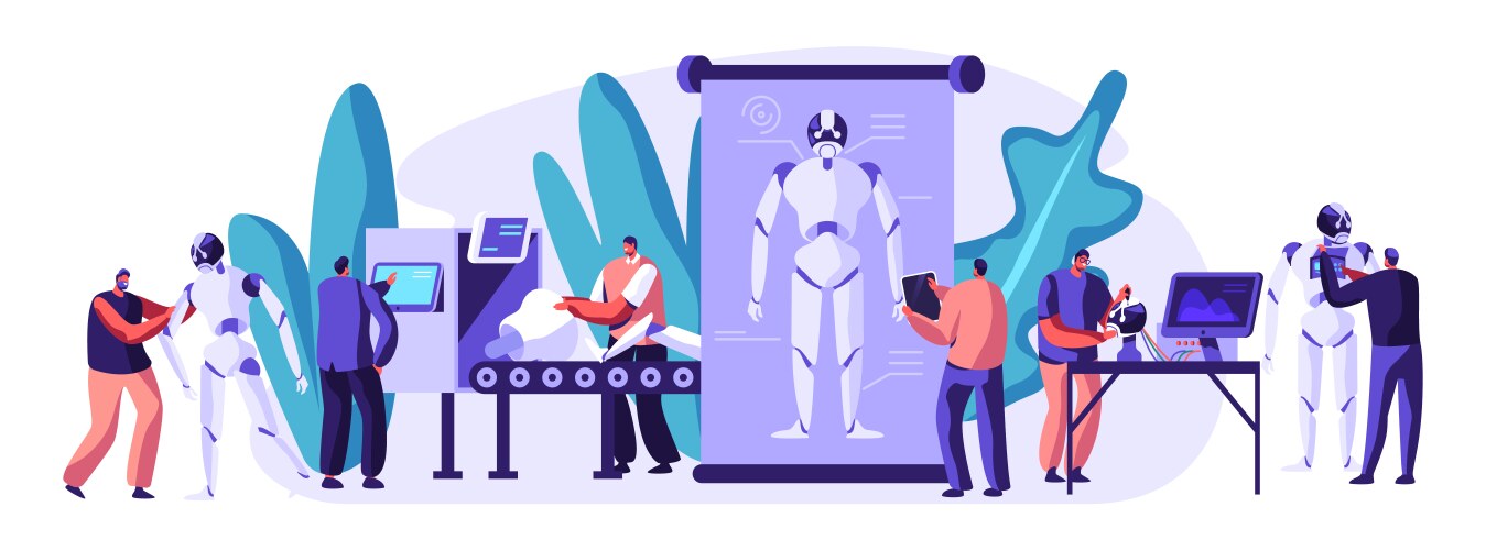 Robotics Engineers Programming Robots vector image