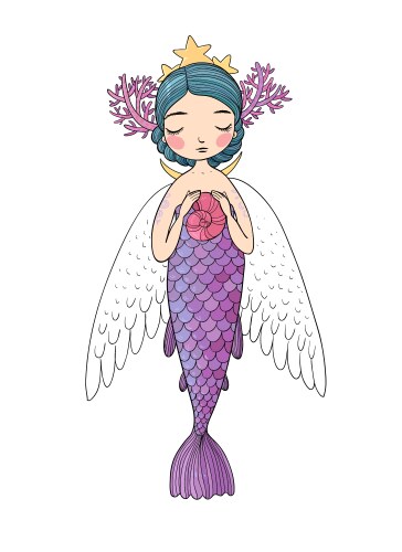 Cute cartoon little mermaid siren sea theme Vector Image
