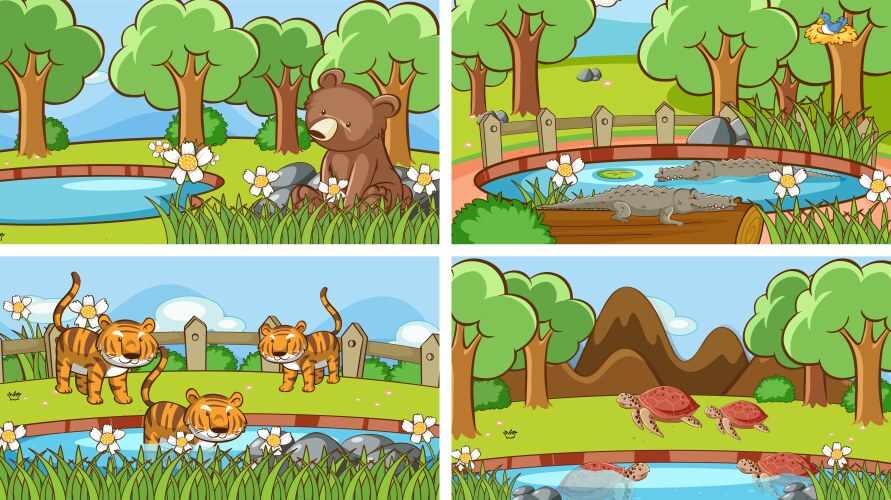 Happy animals in frame forest Royalty Free Vector Image