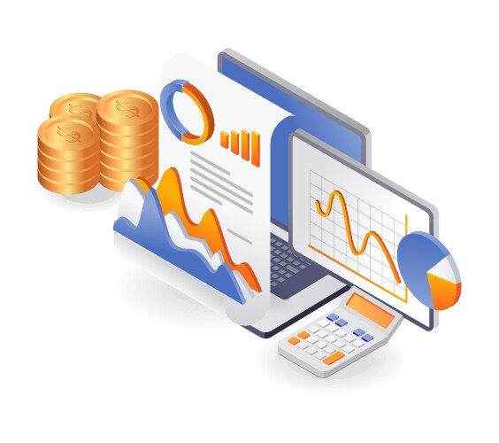 Flat isometric concept computer data analysis vector image