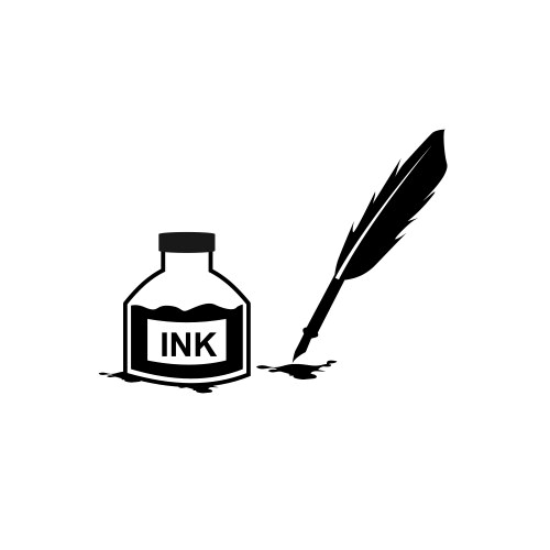 Feather pen ink and bottle icon isolated sign vector image