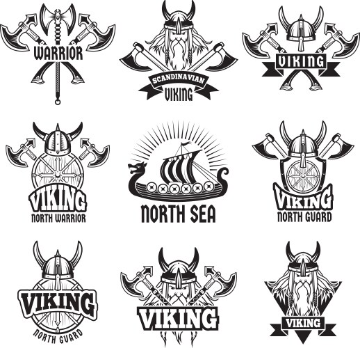Viking Battle & Shield Badges Vector Image