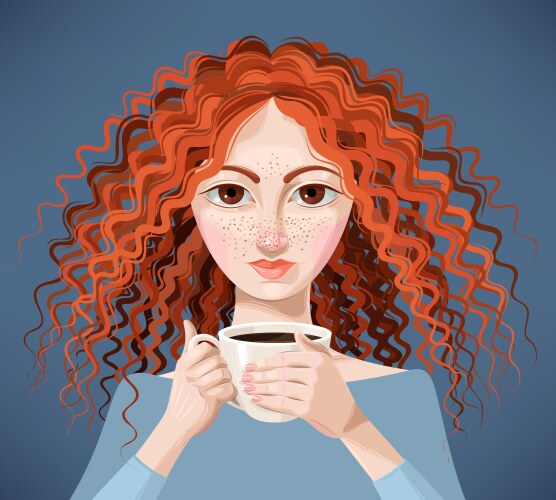 Attractive Ginger Girl with Coffee Mug Vector Image