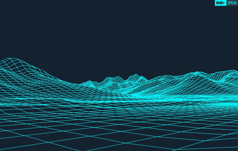 3d wireframe terrain wide angle eps10 vector image