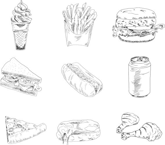 Sketch Fast Food Icons Vector Image
