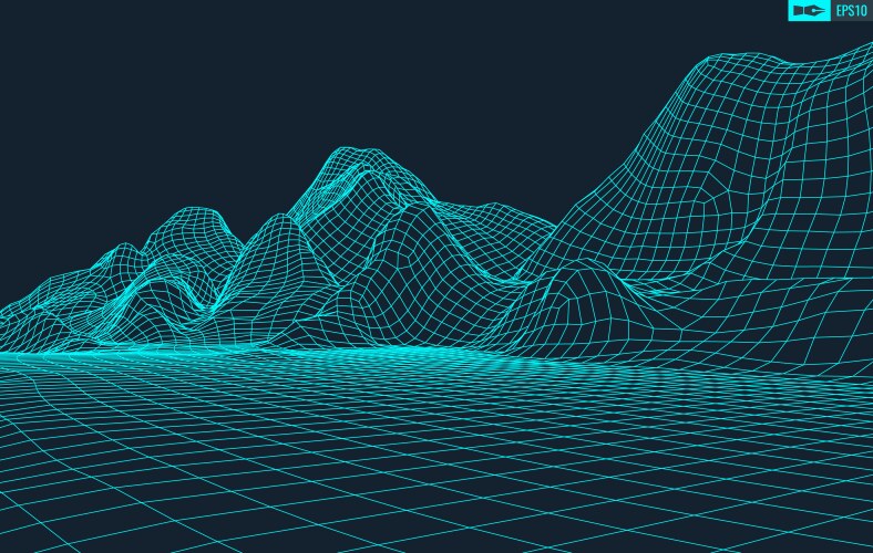 3d wireframe terrain wide angle eps10 vector image