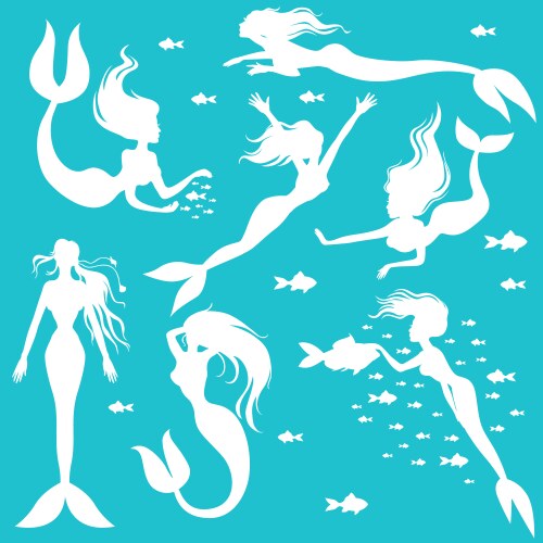 mermaid set white vector image vector image