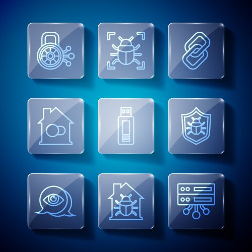 Set line eye scan house system bug server data vector image