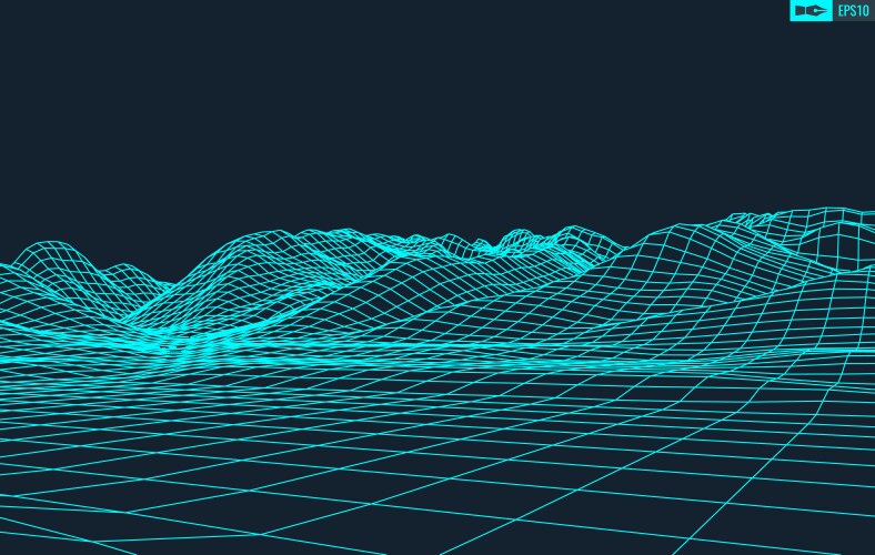 3d wireframe terrain wide angle eps10 vector image