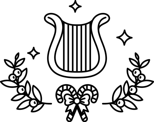 Black and White Harp with Wreath Vector Image