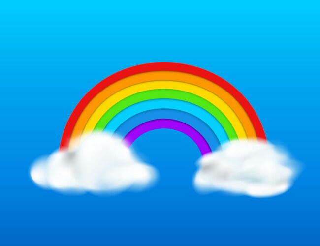 Colorful rainbow with clouds 3d Royalty Free Vector Image