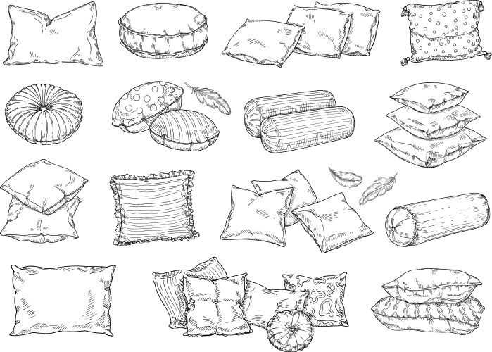 Cushion sketch drawing hand drawn bedroom pillows Vector Image