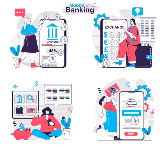 Mobile banking concept set online services vector image