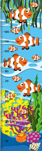 Measuring height scales on paper with clownfish Vector Image