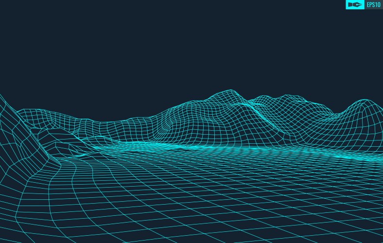 3d wireframe terrain wide angle eps10 vector image