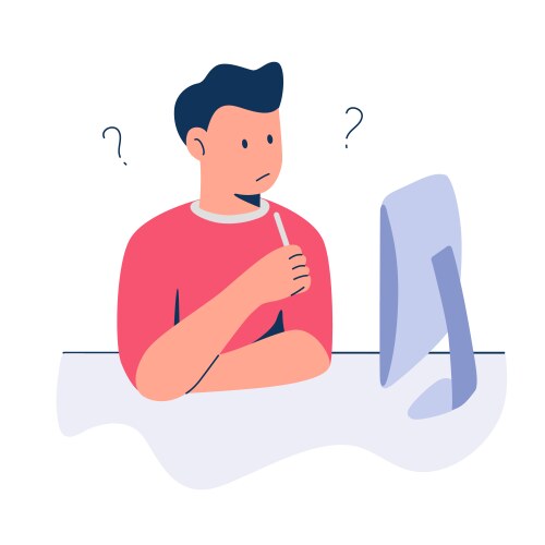 Man confuse front computer work learn question vector image