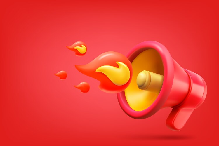 red bullhorn with flames hot news concept 3d vector image vector image