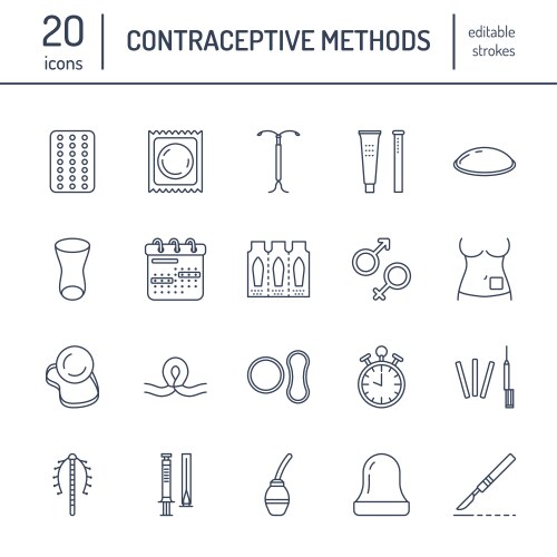 contraceptive methods line icons birth control vector image