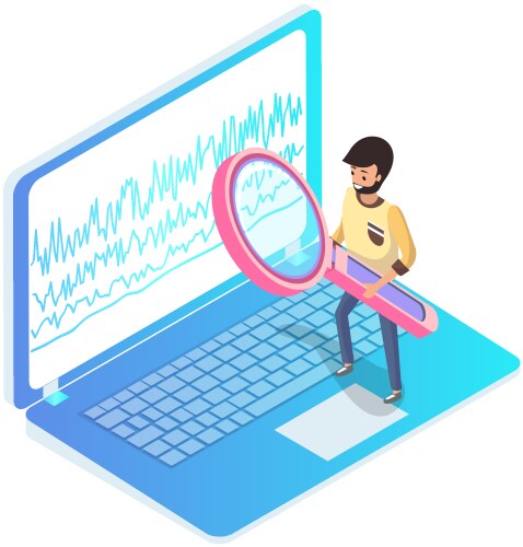Man analyses digital report with data statistical vector image