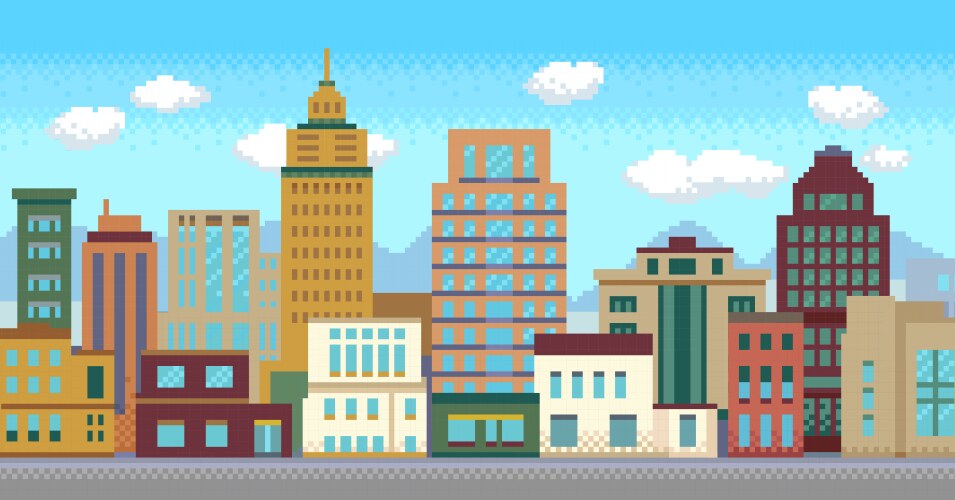 Pixel art modern city with buildings panorama vector image
