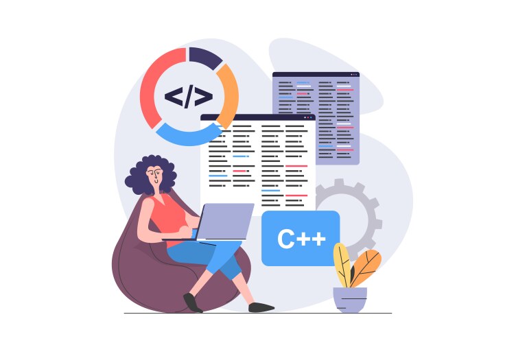 Development and programming concept in modern flat vector image