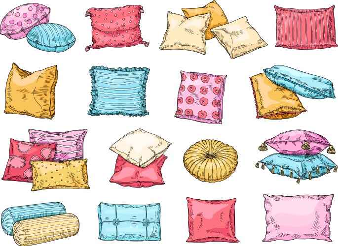 Hand drawn cozy cushions sketch bed pillows Vector Image