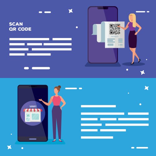 Set poster scan code qr with icons vector image