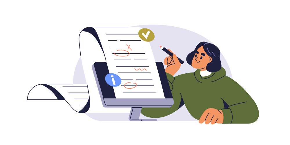 Grammar check and text errors concept editor vector image