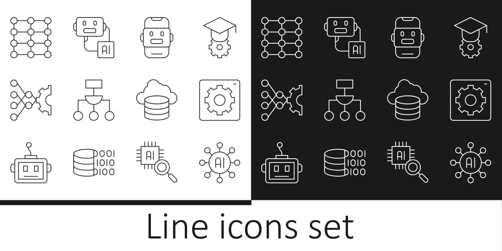 Set line neural network computer api interface vektorbild