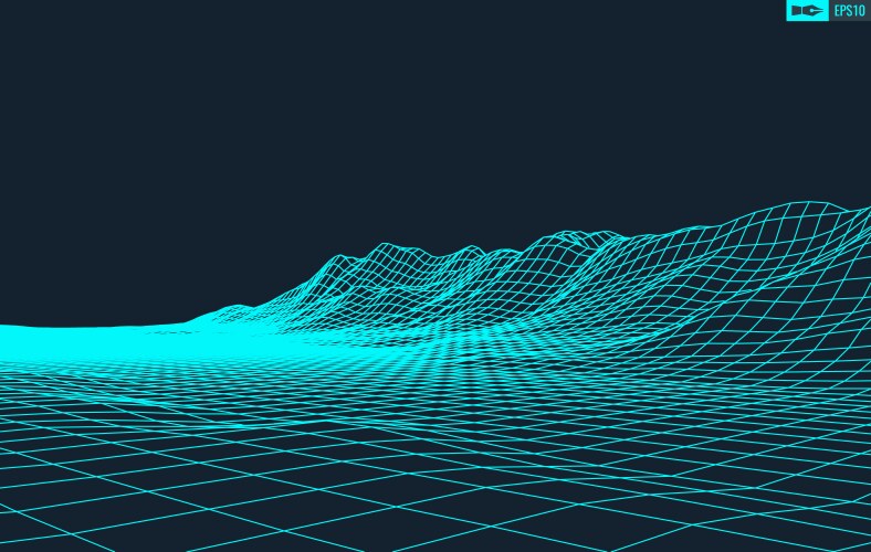 3d wireframe terrain wide angle eps10 vector image