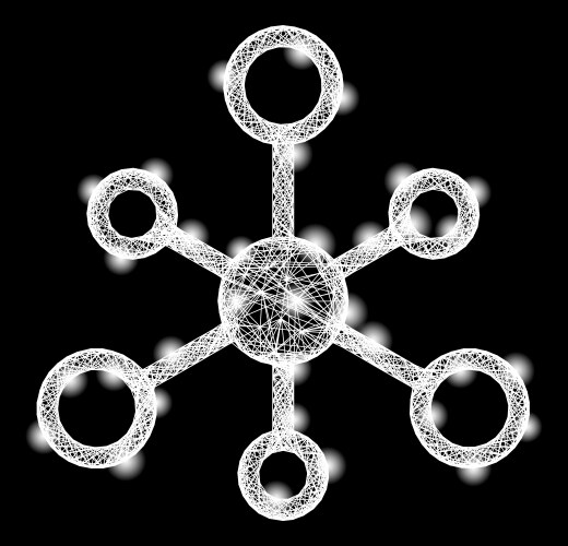 Hatched network web mesh with bright flash nodes vector image