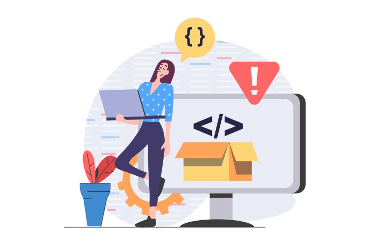 Development and programming concept in modern flat vector image