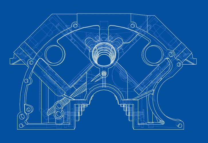 Engine block sketch rendering of 3d vector image