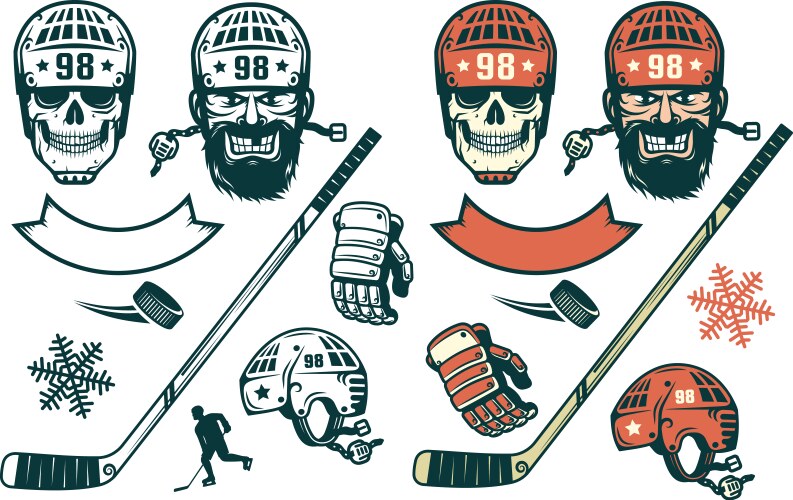 Retro Hockey Elements - Vintage Style Vector Image