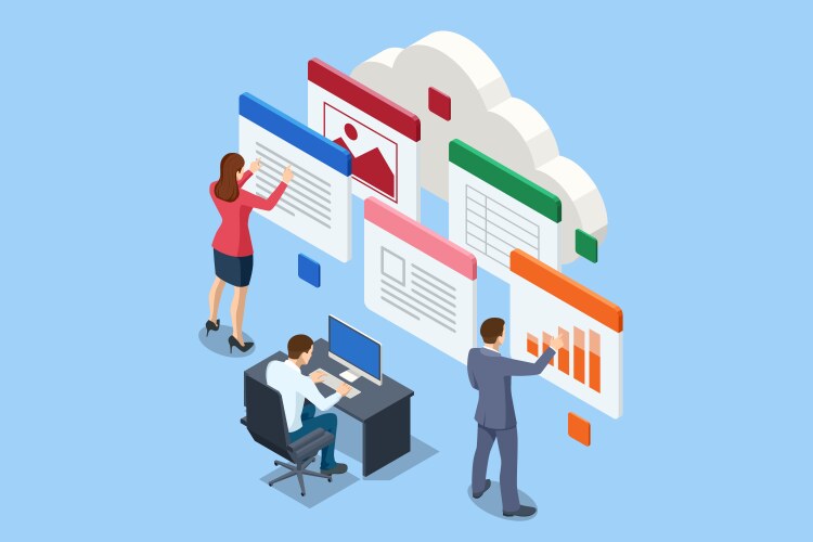 Isometric file in database document flow vector image