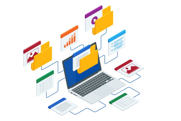 Isometric file in database document flow vector image