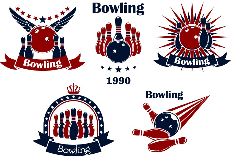 Bowling game emblems with strike Vector Image