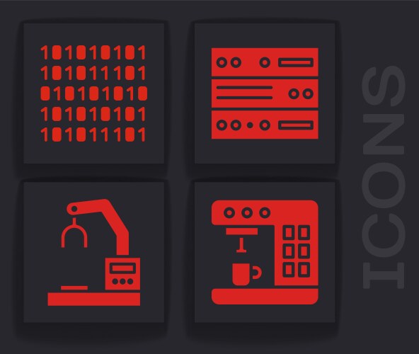 Set coffee machine binary code server data web vector image
