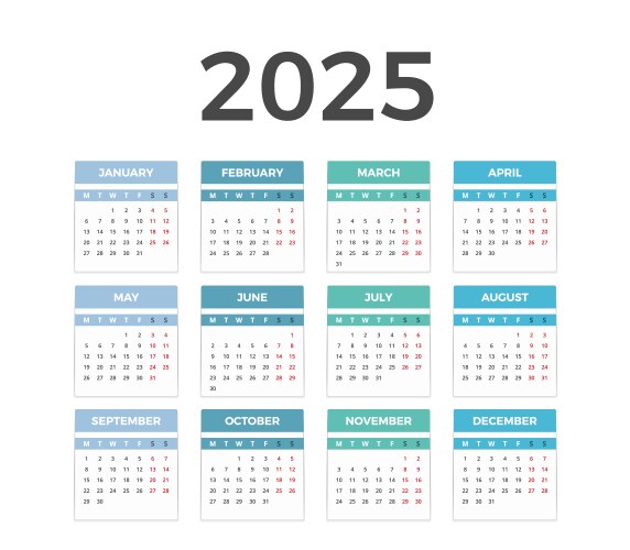2025 yearly calendar template a printable design Vector Image