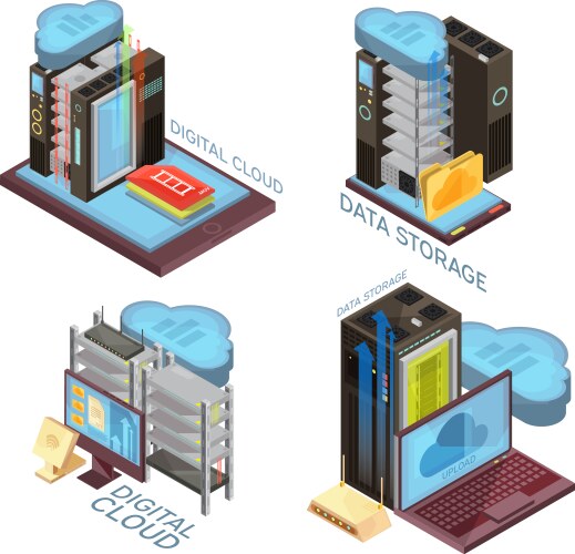 Data cloud service isometric concept vector image