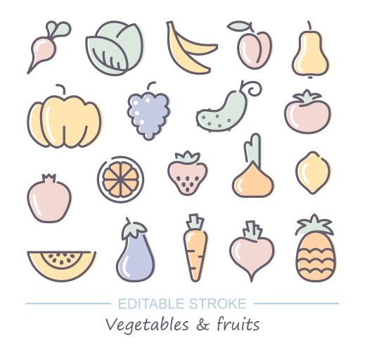 Fruit & Vegetable Icons - Editable Stroke Vector Image