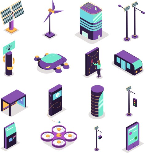 isometric smart city icons vector image