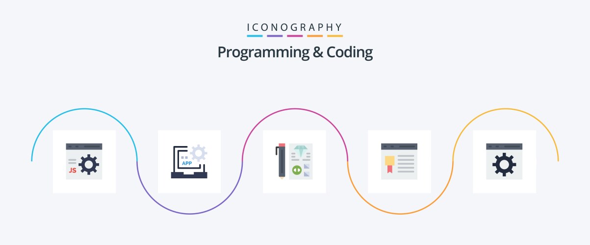 Programming and coding flat 5 icon pack including vektorbild