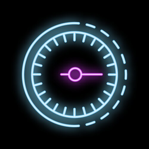Neon icon of clock or timer showing time passing vector image