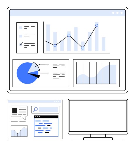 Data analysis dashboard with graphs and charts vector image